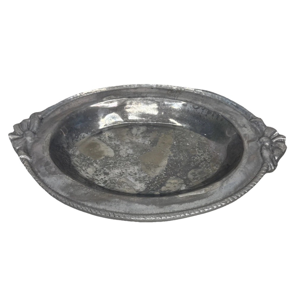 Peltrina Pewter 80-715 Italy Small Oval Decorative Foral Handle Tray